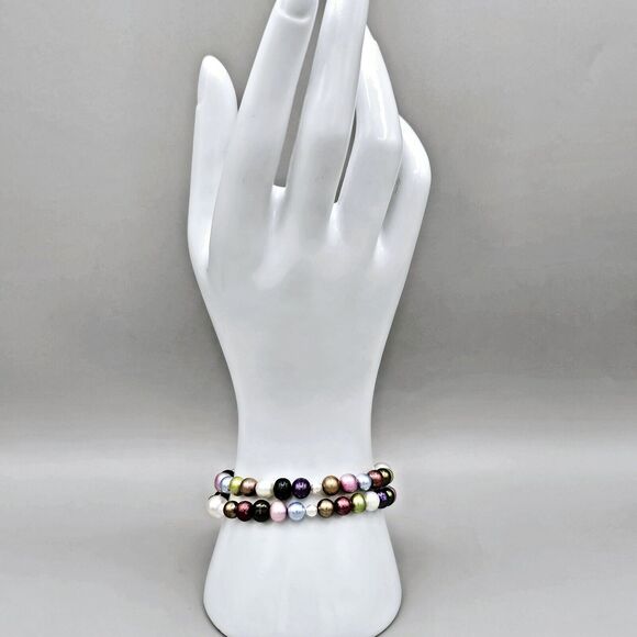 Genuine Pearl Bracelet Freshwater Double Wrap 925 Silver Clasp or Beaded Choker - Picture 7 of 9